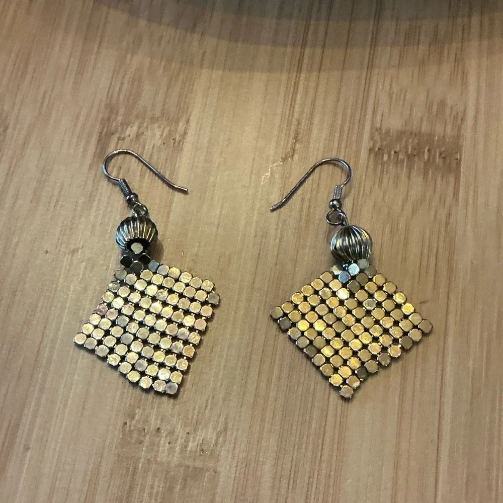 Elegant Golden Dangle Earrings, vintage costume jewelry.